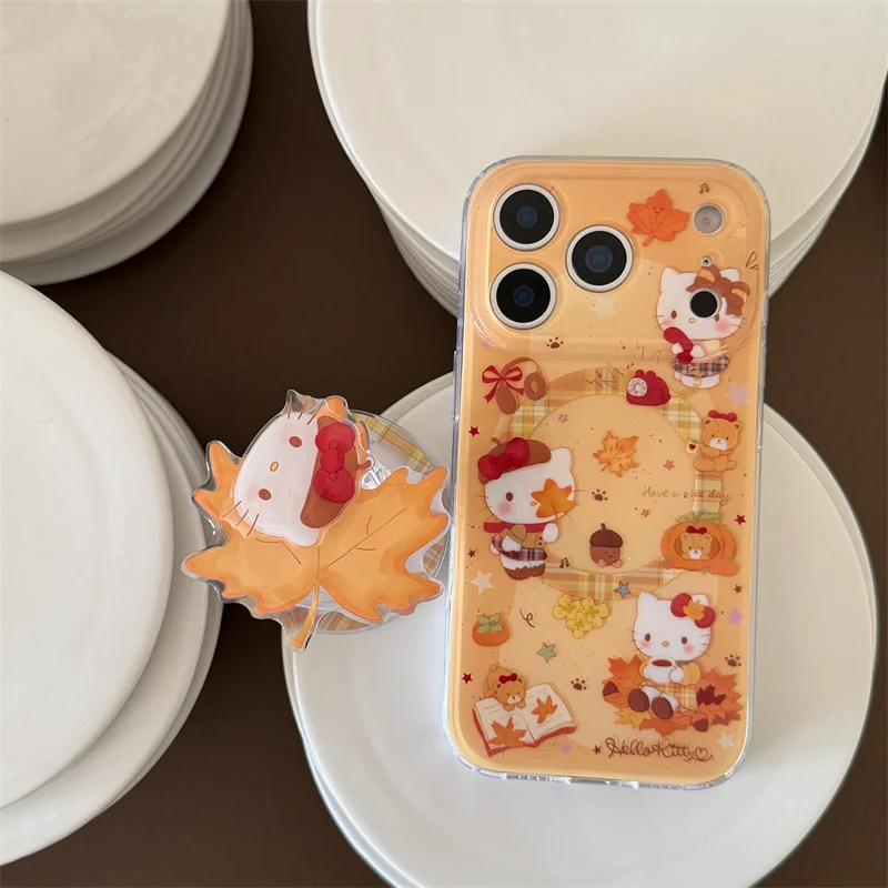 Funda de teléfono magnética Kawaii de dibujos animados Hellokitty para iPhone 16 17 Pro 14 15 Pro Max con soporte para fundas Magsafe para iPhone 1