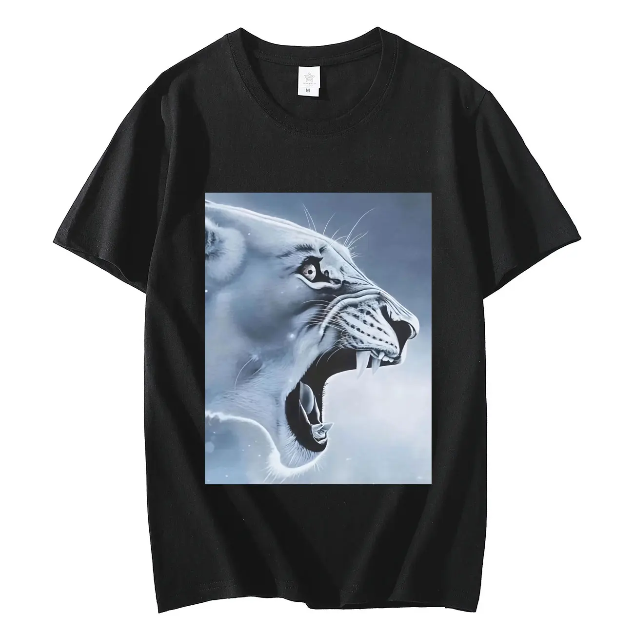 Fun and Angry Lion Emoji Pattern T-shirt, Comfortable and Casual Summer Short-Sleeve T-Shirt Women Clothing Fashion Personality