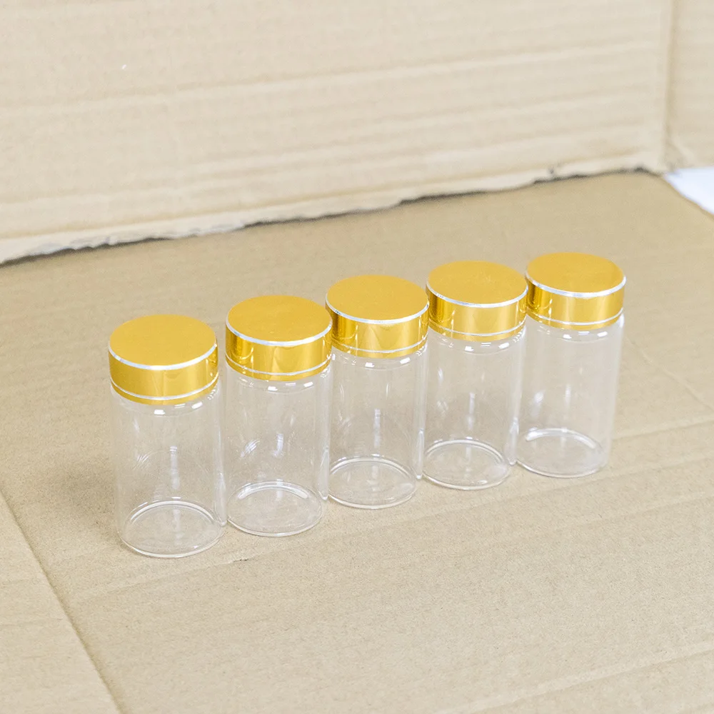 6pcs 50ml Glass Storage Bottles with Golden Screw Plastic 50cc Cap Jars Vials Clear Seal Leakage Proof Food Grade High Quality