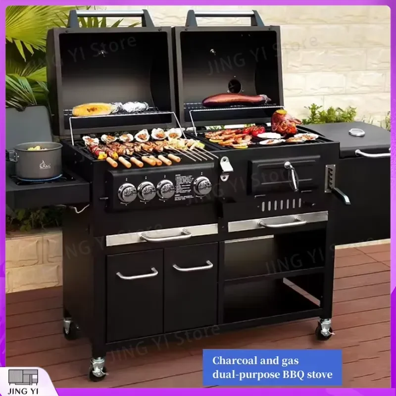 

Charcoal and LPG Dual Fuel Outdoor BBQ Grill Portable Folding Barbecue Stove for Backyard Patio Villa Camping Cooking