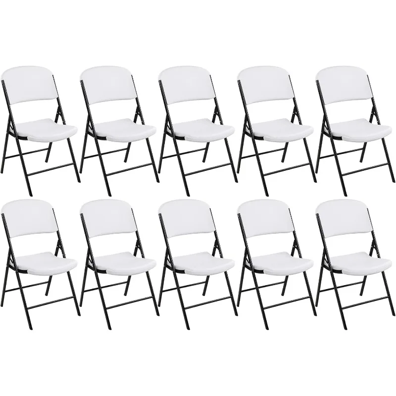 Folding Heavy Duty Plastic Chair with 500-Pound Capacity, White, 10-Pack