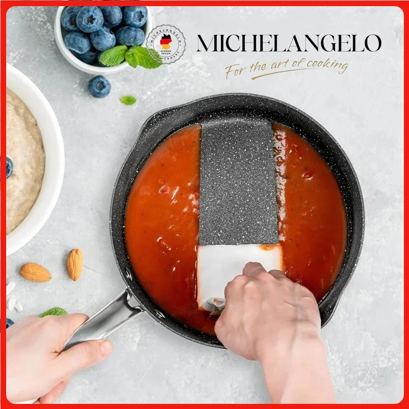 

MICHELANGELO Кастрюля для соуса с антипригарным покрытием и крышкой, 3-литровая кастрюля с крышкой, твердые анодированные носики, индукционный маленький молочный горшок