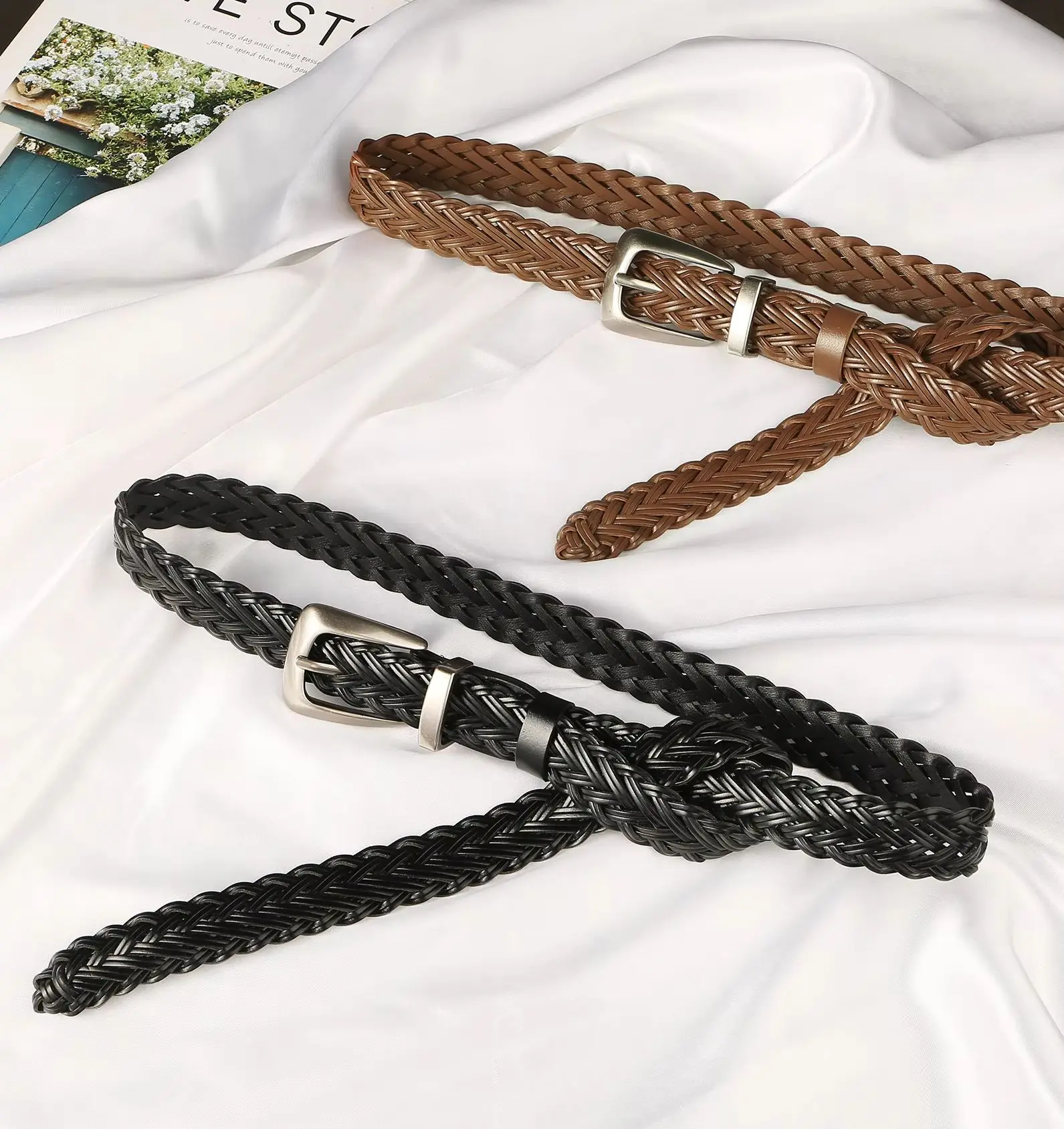 

Ladies Woven Leather Belt with Metal Buckle Simple Luxury Weave Design Suitable for Dresses And Jeans