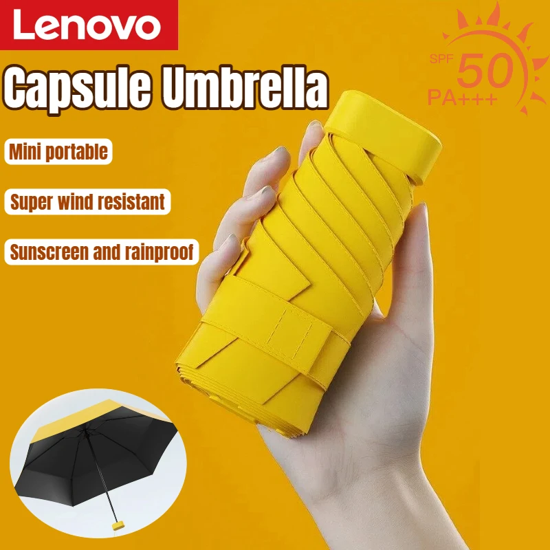 

Lenovo Mini Black Coating Umbrella Portable Windproof Sunshade Both Sun and Rain Lightweight Travel Umbrella for WomenMen