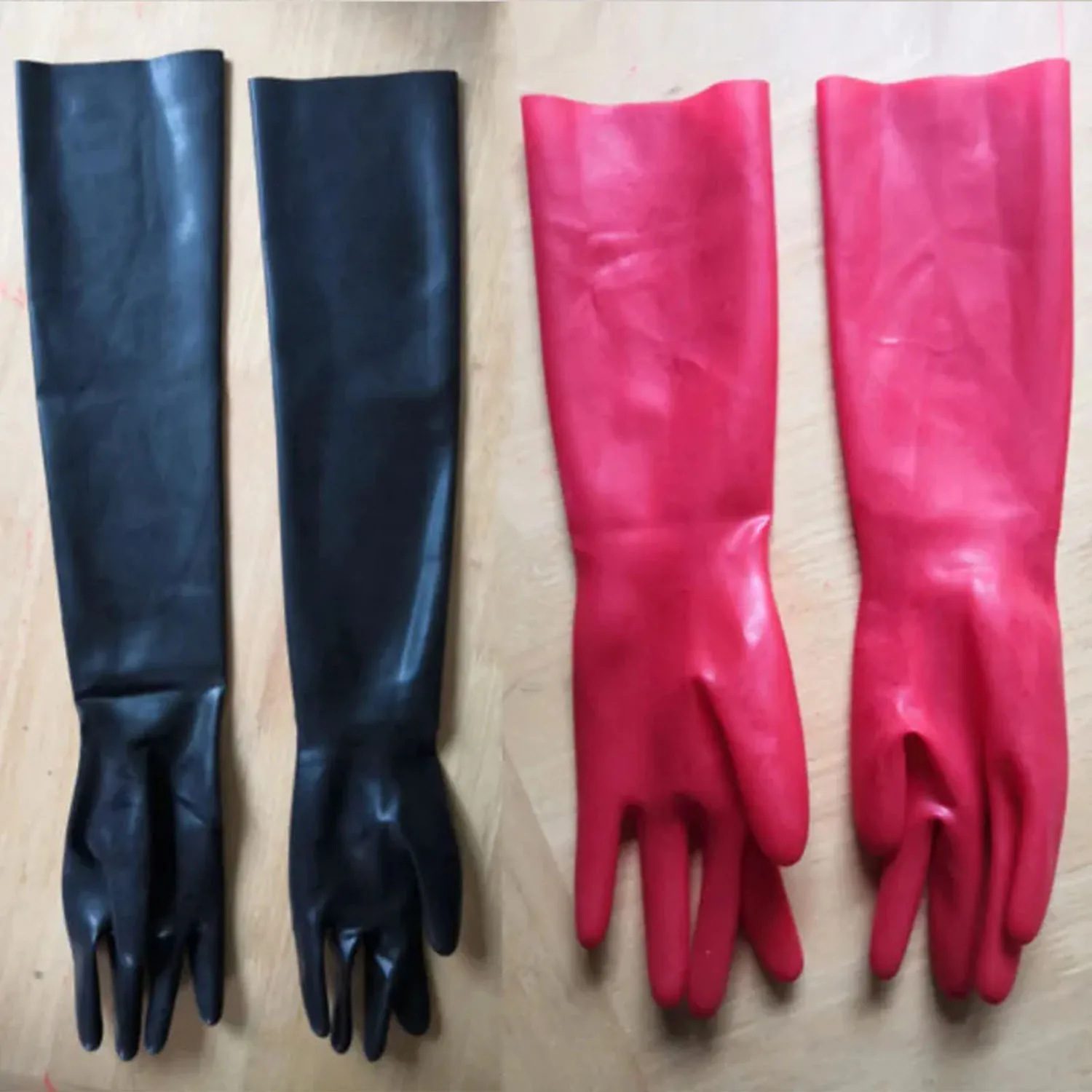 Unisex Molded Long Latex Gloves Seamless Five Fingers Slim Fit Gloves Black Red For Cosplay Role Play Costume Party Accessory
