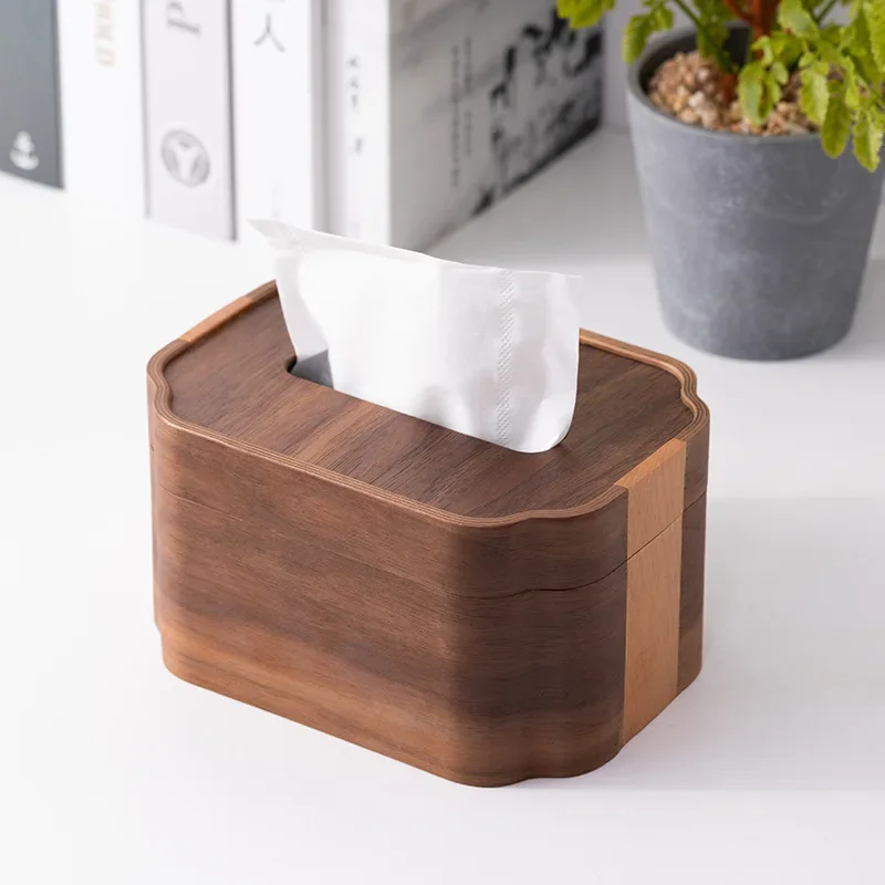 

Creative Black Walnut Tissue Box for Living Room Table, Wooden Dispenser for Facial Tissue, Coffee Table Paper Napkin Holder