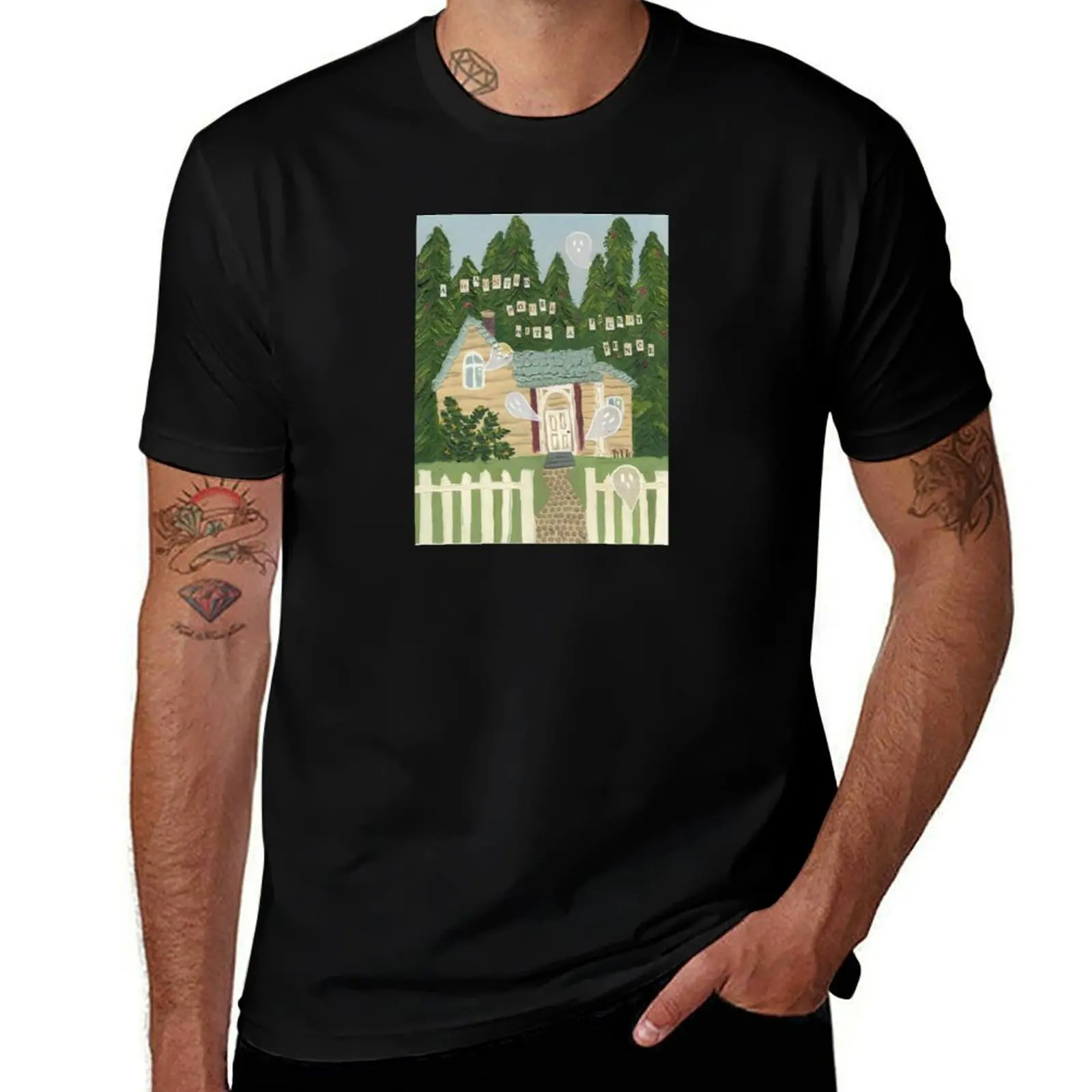 

phoebe bridgers haunted house with a picket fence poster painting T-Shirt Fitness Quick Dry Short Sleeve Top