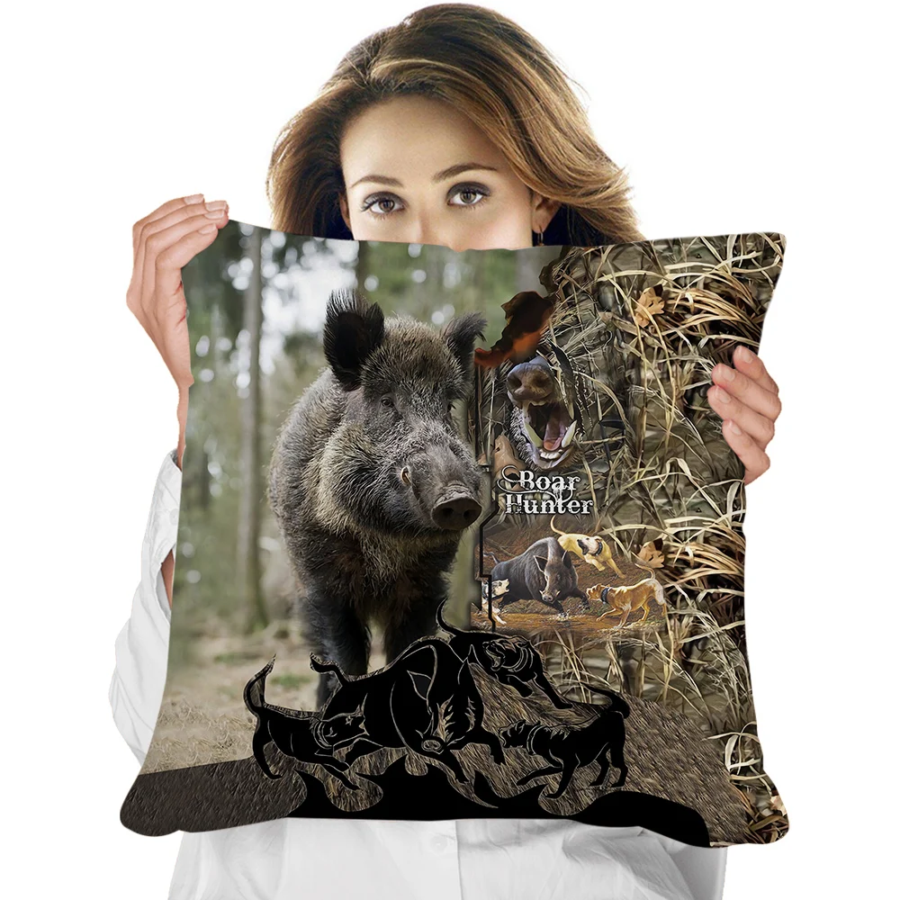 Animal Pillowcase Beautiful Wild Boar Hunting Double Side 3D Printed Cushion Cover for Home Decor Funny Throw Pillowcase