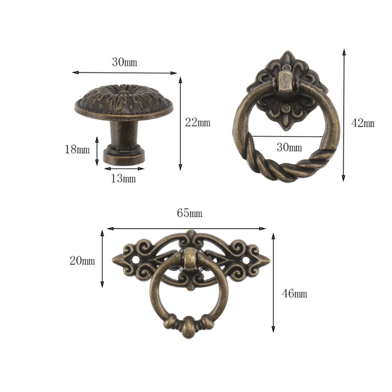 

1Set Retro Cabinet Pull Ring Set Simple Drawer Handle Durable Zinc Alloy Decorative Knob Door Handle For Home Furniture