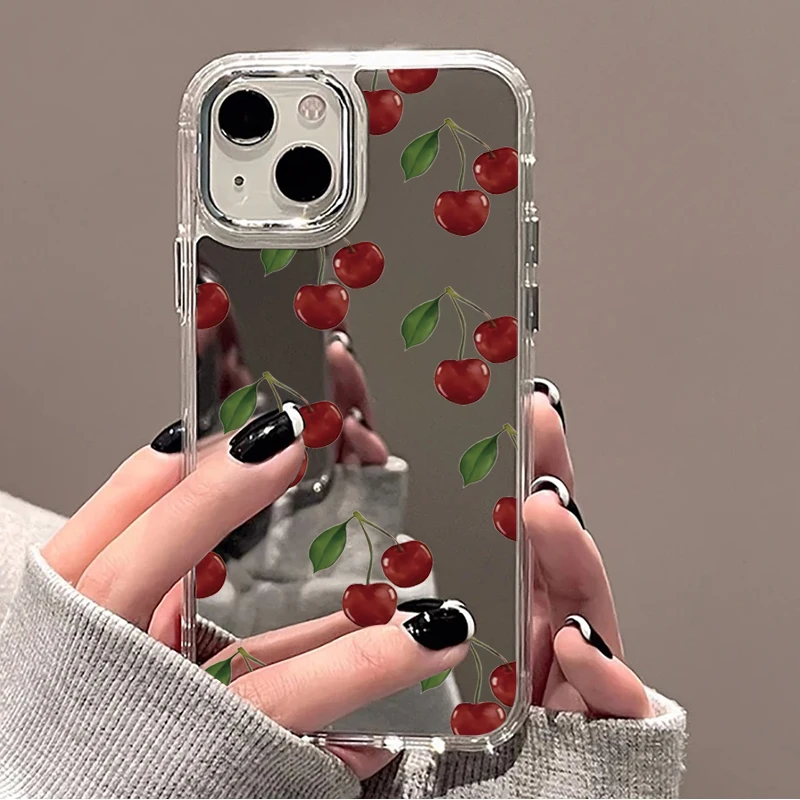 Mirror Case with Floral Tulip Cherry Pattern Phone Case for iPhone 17 16 15 14 11 12 13 Pro Max 16E Shockproof Clear Cover view 2
