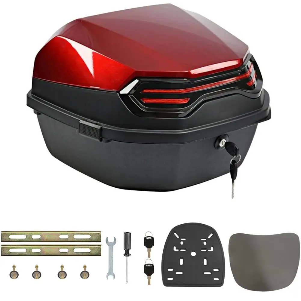 

Багажник мотоцикла 35л, универсальный верхний чехол, водонепроницаемый шлем, пластиковый ящик для хранения багажа с мягкой спинкой, запираемый мото