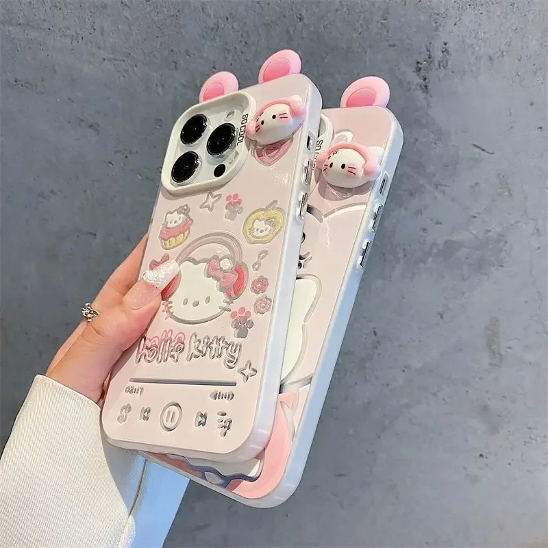 3D Ears Hello Kitty CaseFor Samsung Galaxy A06 A15 A35 A36 A56 A55 A54 A52 A24 A14 A32 Note 20 S25 Edge S24 Ultra S23 Plus S24FE