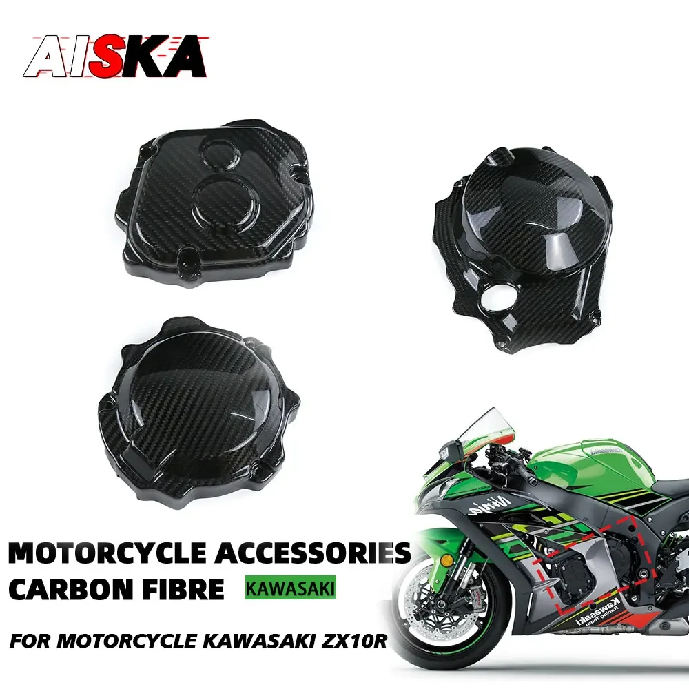 

For KAWASAKI ZX10R NIJIA ZX10R SE ZX10RR 2011 - 2024 Real Carbon Fiber Motorcycles Race Engine Cover Clutch Alternator Case Set