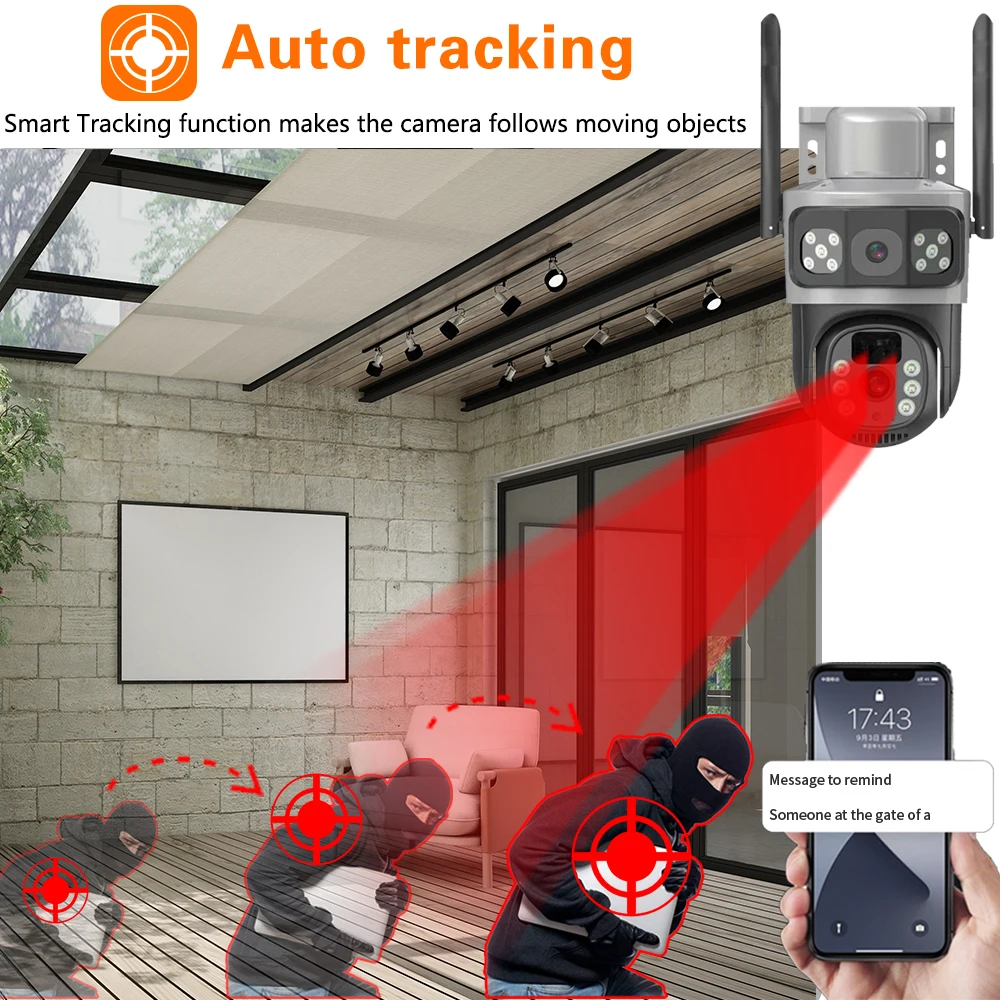 Imagem -04 - Câmera de Segurança Externa com Lente Dupla 4k 8mp Wifi Bateria Solar Cartão 128g Tela Dupla Câmera Ptz Detecção Humana Pir Proteção Cctv