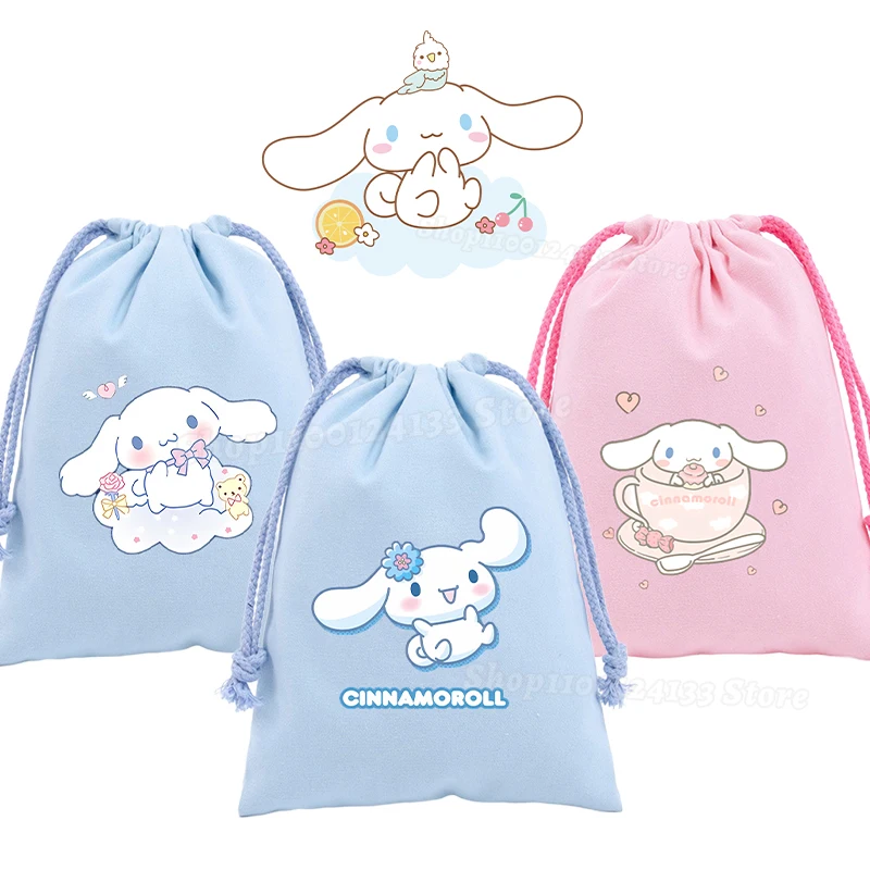 

Cinnamoroll Girl's Cute Drawstring Bag Sanrio Anime Kawaii Print Portable Y2K Kids Birthday Party Storage Hand Pocket Gift Pouch