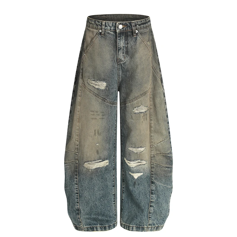 

GXFortune Deconstructed Waed Denim Jeans Loose Wide Leg Pants Youthful Sle Casual Wear Summer Season Straight Cuff