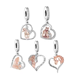 FC Jewelry Fit Original Pan Charm Bracelet 925 Sterling Silver Horse Girl Standing Together Bead For Making Women Berloque DIY