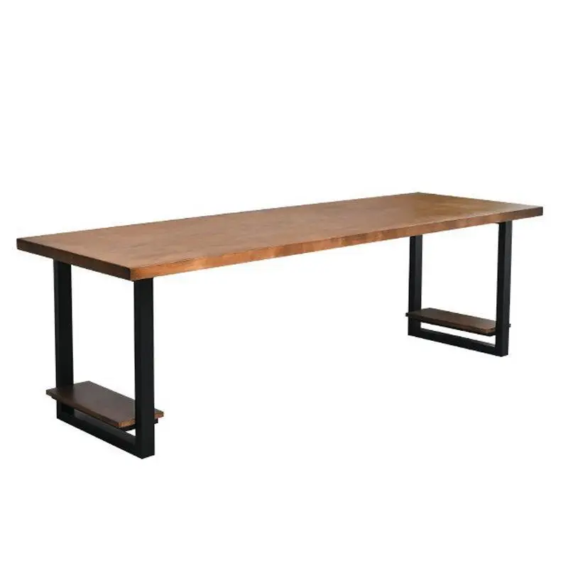 

Solid wood log desktop computer tables and chairs, home bedroom study room against the wall long study