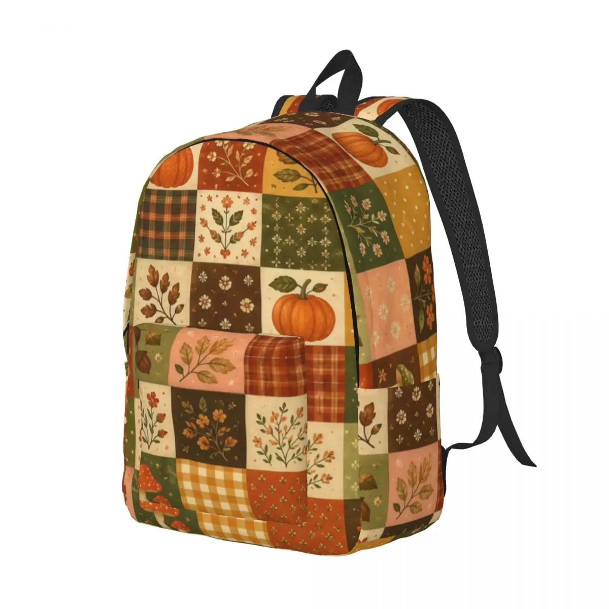 Simple Casual Backpack Grid Autumn Squares Patchwork Folk Autumn Patchwork Orange Green Cream R Lightweight Laptop Bookbag Men