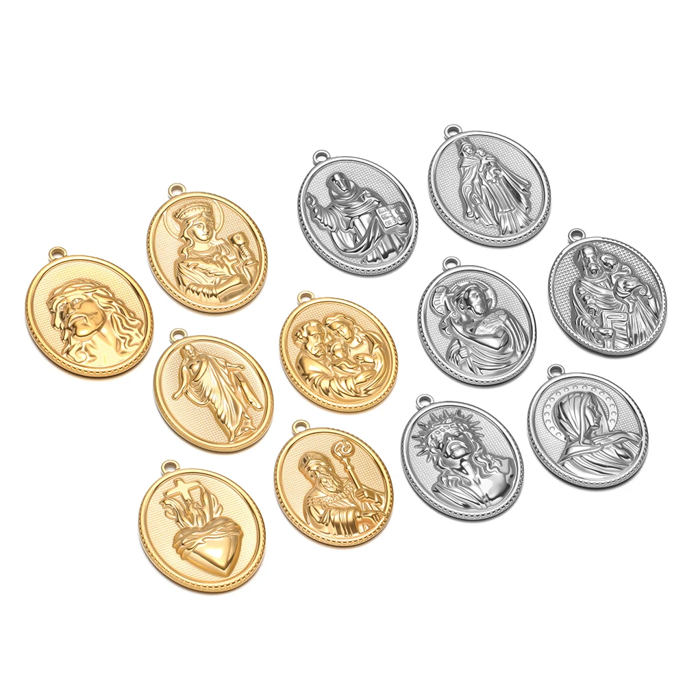 5 Stück Edelstahl Gold Ovale Jesus-Anhänger Kreuz-Anhänger für DIY Schmuckherstellung Ohrringe Damen Halskette Armband – Detail 5