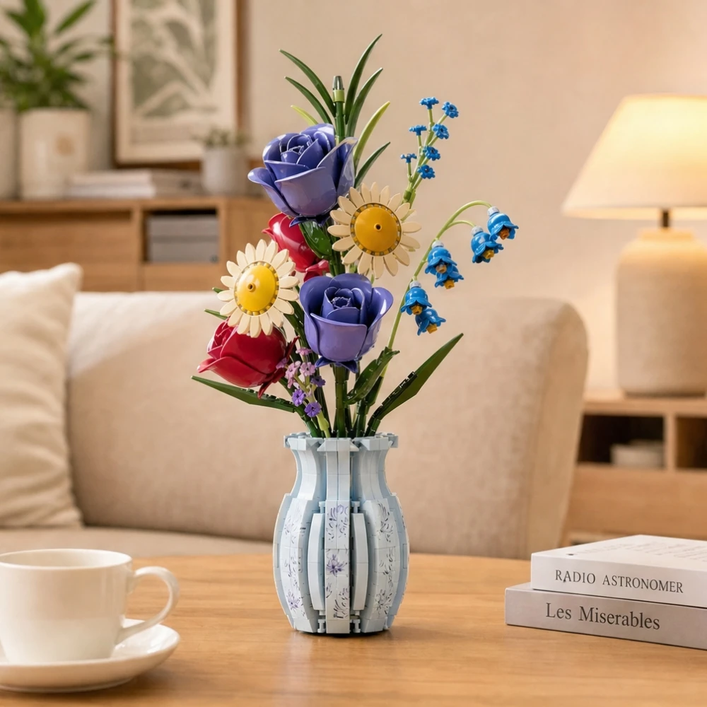 

Flower Bouquet Building Blocks 787pcs with Vase, 3D DIY Flower Arrangement Bricks, Everlasting Flower Mother's Day Gift Decor