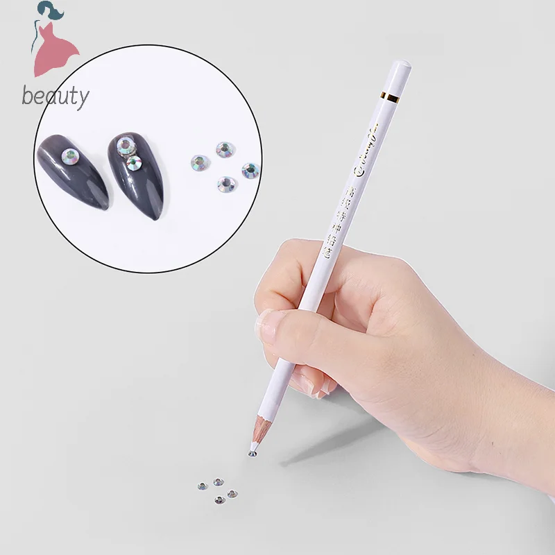 Prego Rhinestone Picker Point Broca Pen, lápis de cera branca para Manicure, refil auto-adesivo, ferramenta de arte DIY