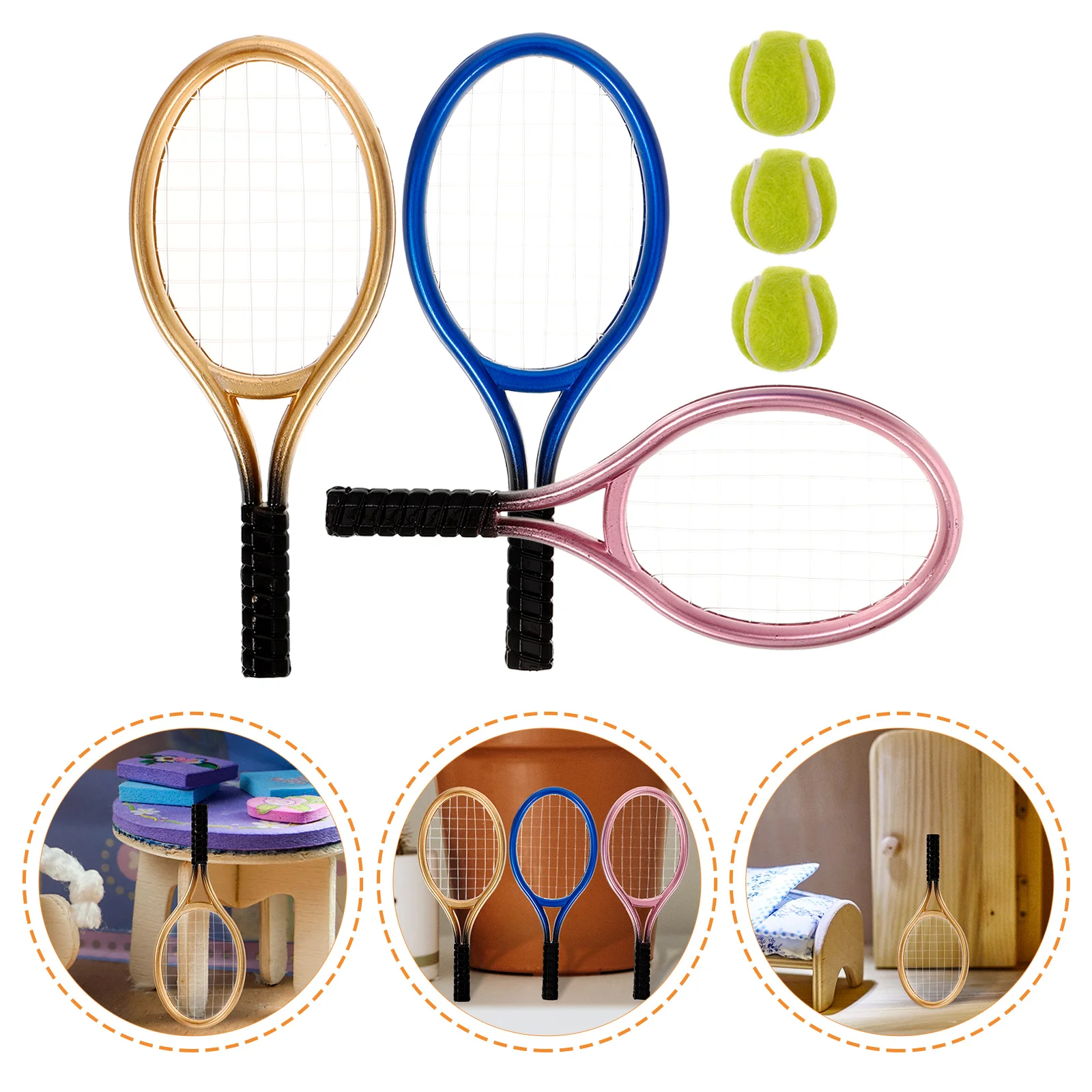 3 Sets Simulated Tennis Mini Racket Prop Decor Court House Tool Baby Accessories Sports Series Toy Room