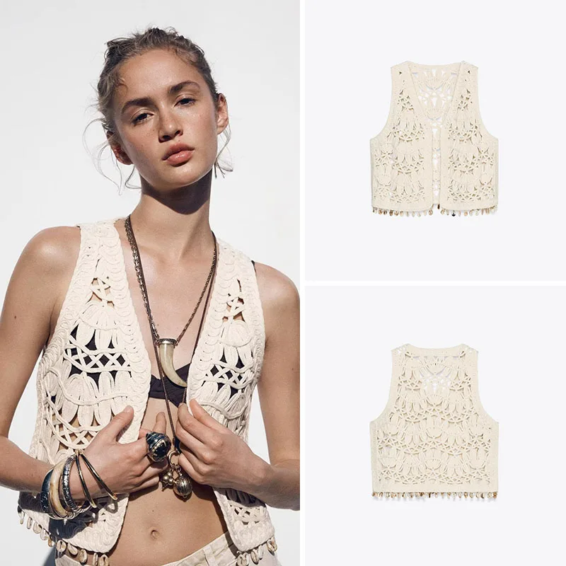 

Faionable ell украшенный вязаный жилет, повседневное летнее новое поступление, женский уличный кардиган с V-образным вырезом и ор-длиной кардиган