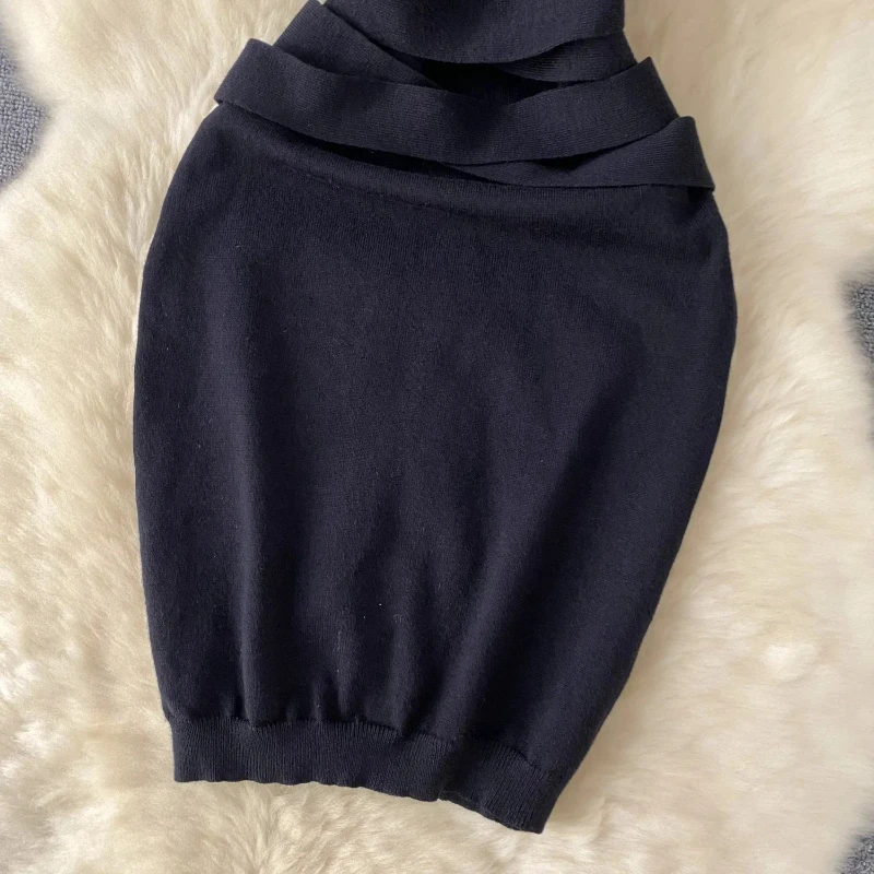 Botões verão feminino tricô bainha tanque vestido feminino bodycon malha camisola sem mangas mini vestidos para roupas femininas