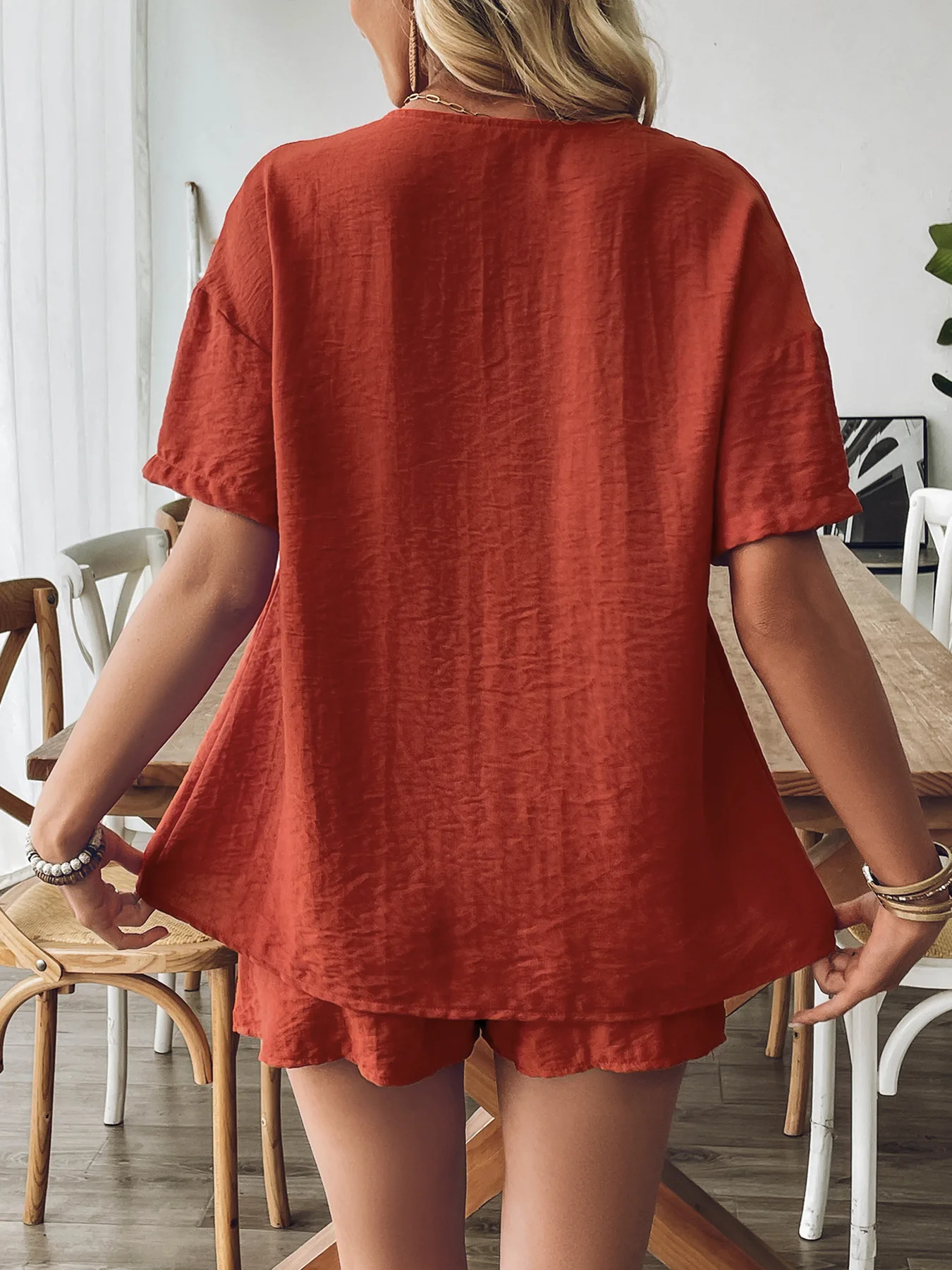 Women's Two-Piece Set 2025 Fashion Spring and Summer Latest New Casual Chest Tie Shirt Shorts Hot Selling Items Two-Piece Set