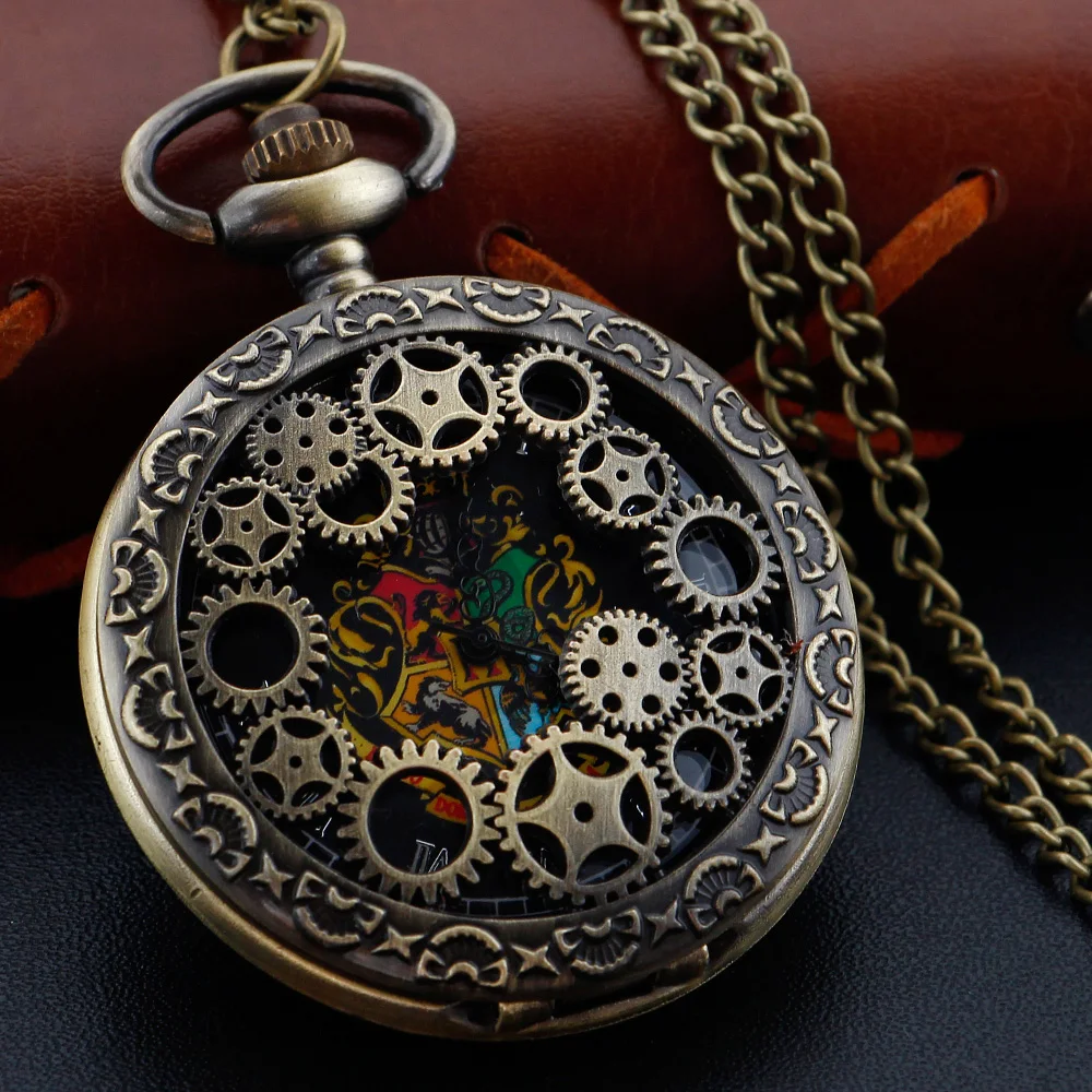 

Antique Magic School Badge Quartz Pocket Watch Vintage Gentleman Style Men's Necklace Pendant Clock Gift Clock