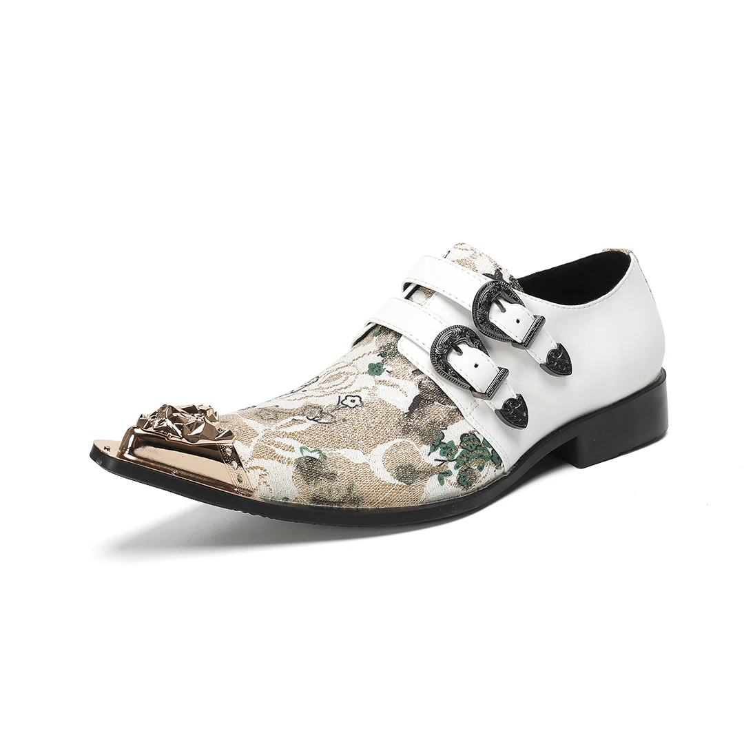 

New Real Leather Brogue Shoes for Men Plus Size Pointed Toe Buckle Strap Business Oxford Shoes Male Wedding Party Dress Shoes