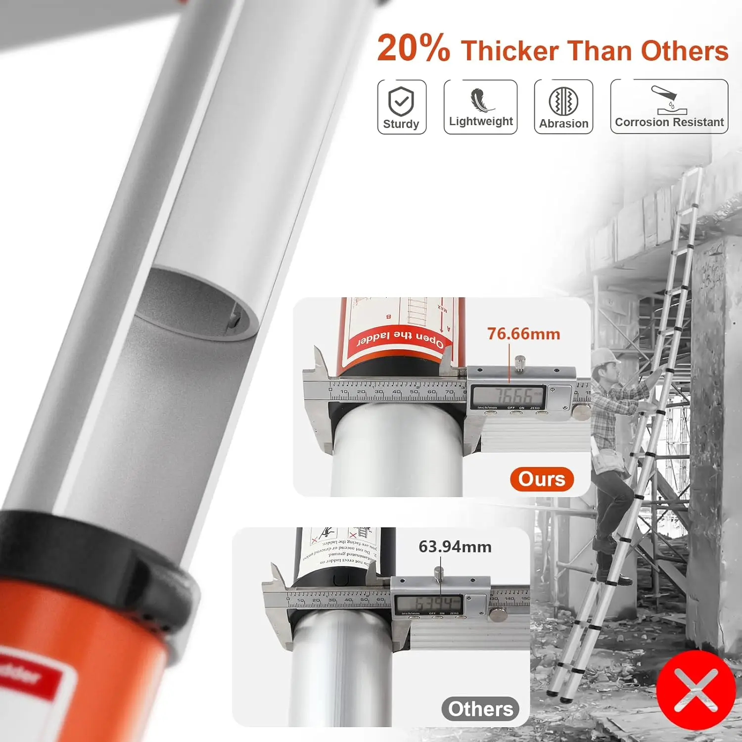 Telescoping Ladder Multi-Use Telescopic Extension Ladder One-Button Retraction Anti-Pinch and Anti-Slip 330 Lb