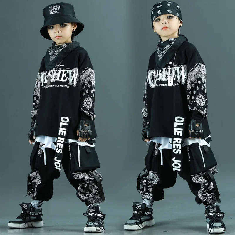 New Children Clothes Sets Kids Tracksuit Black Sweatshirt + Pants 2pcs Teenagers Clothing Boys Hip Hop Streetwear 10 12 13 14 Y