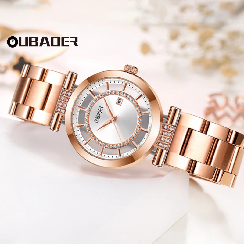 Oubaoer Classic Brand Lady Hand Ladies Watch Stainless Steel Waterproof Calendar Elegant Women's Watch Set Fashion Quartz Watch