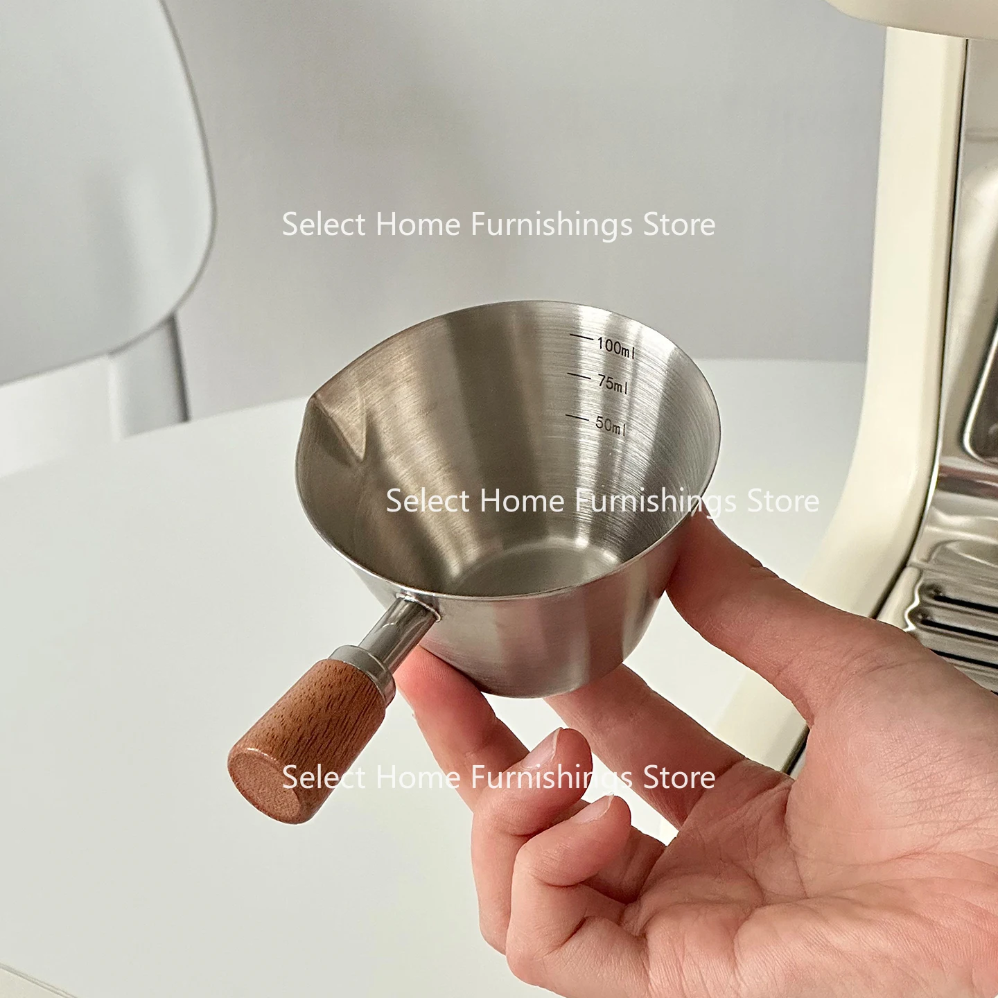 

Подходит для чашки для экстракции из нержавеющей стали 304, мерная чашка для эспрессо с ручкой из орехового дерева и градуированной чашкой для жидкой унции