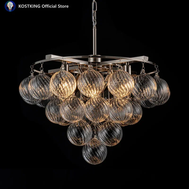 Chrome Tiered Bubble Chandelier LED Pendant Light For Living Room Dining Room Staircase Villa Luxury Glass Ball Hanging Lamp