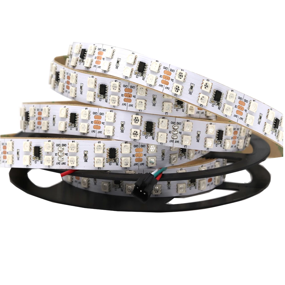 Podwójny rząd WS2811 LED Strip, DC12V 120 diod DC24V 168 diod LED 5050 SMD RGB Pixel adresowalny cyfrowa taśma LED 5M biały PCB