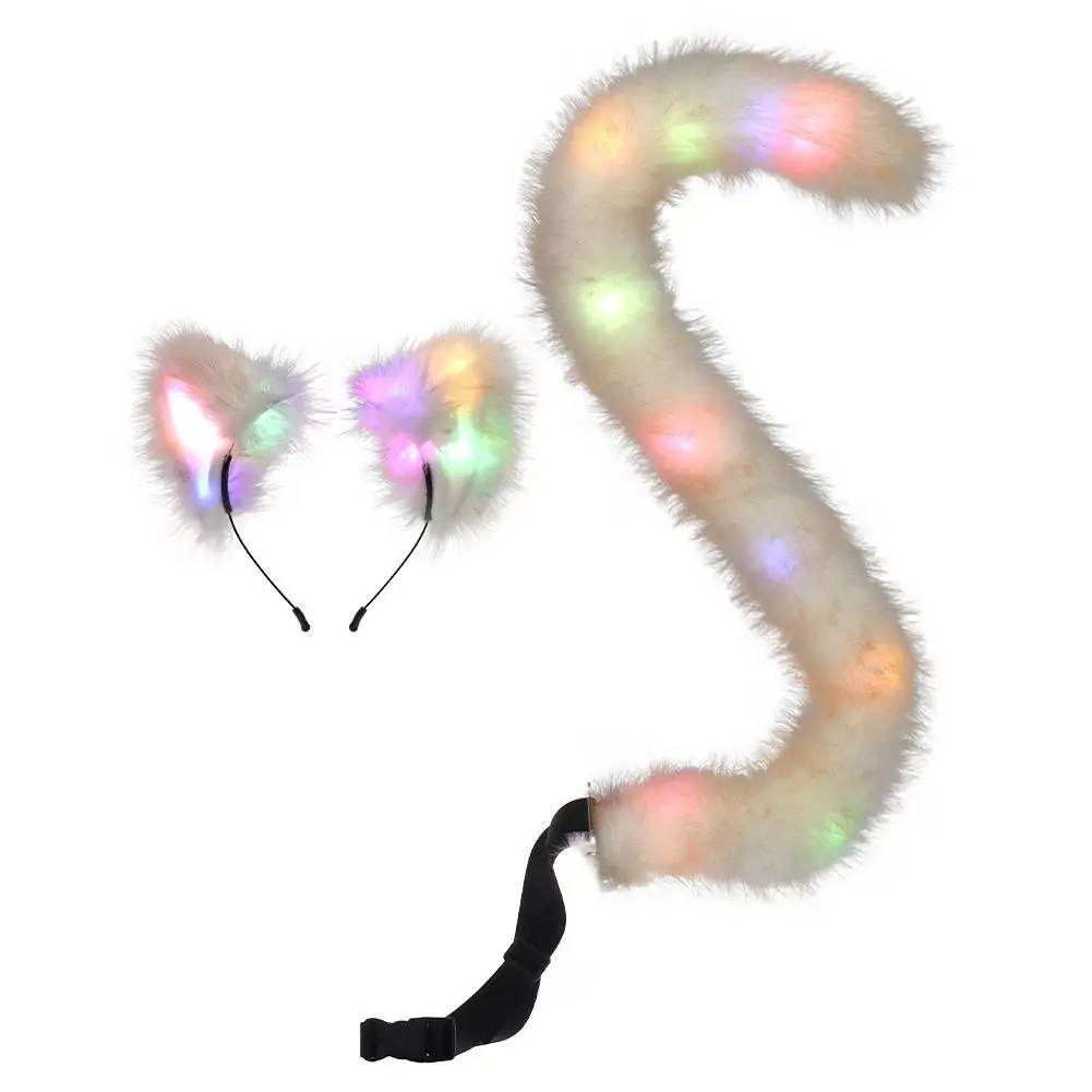 Hot Glow Cat Ears Tail Maid Cos Dress Up, Handmade Beast Tail Girls Accessories Set