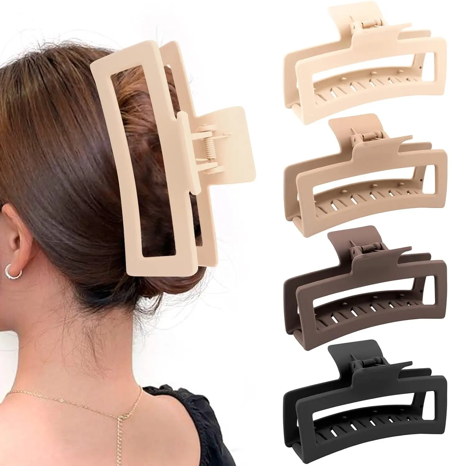 

5 Inch Jumbo Hair Clips for Thick Long Hair, 4 Pack Matte Non-Slip Rectangle Clips, Strong Hold