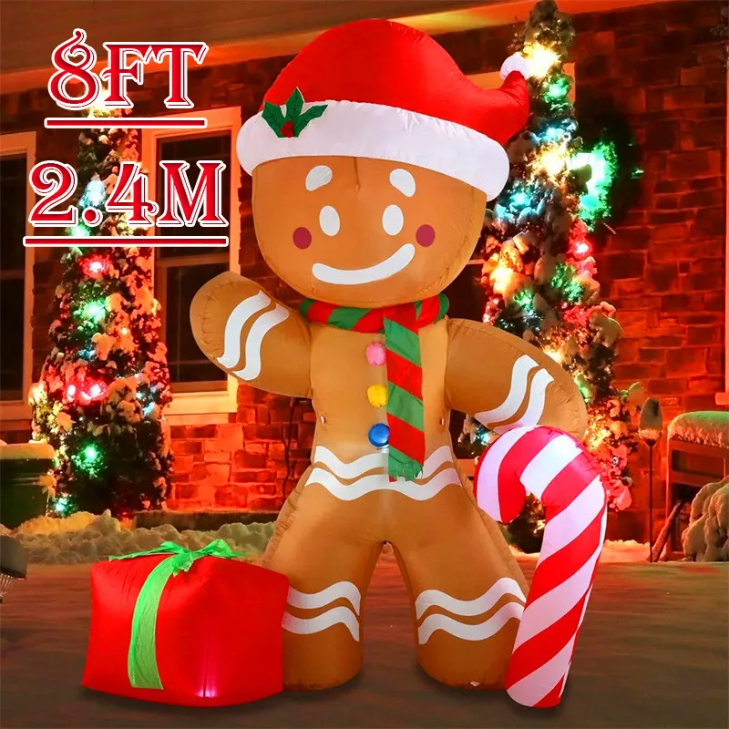 Gift Gingerbread Man Homes Garden Lawn Inflatable Xmas Decor Model with LED Lights Toys 8FT Christmas Inflatable Decoration Toys