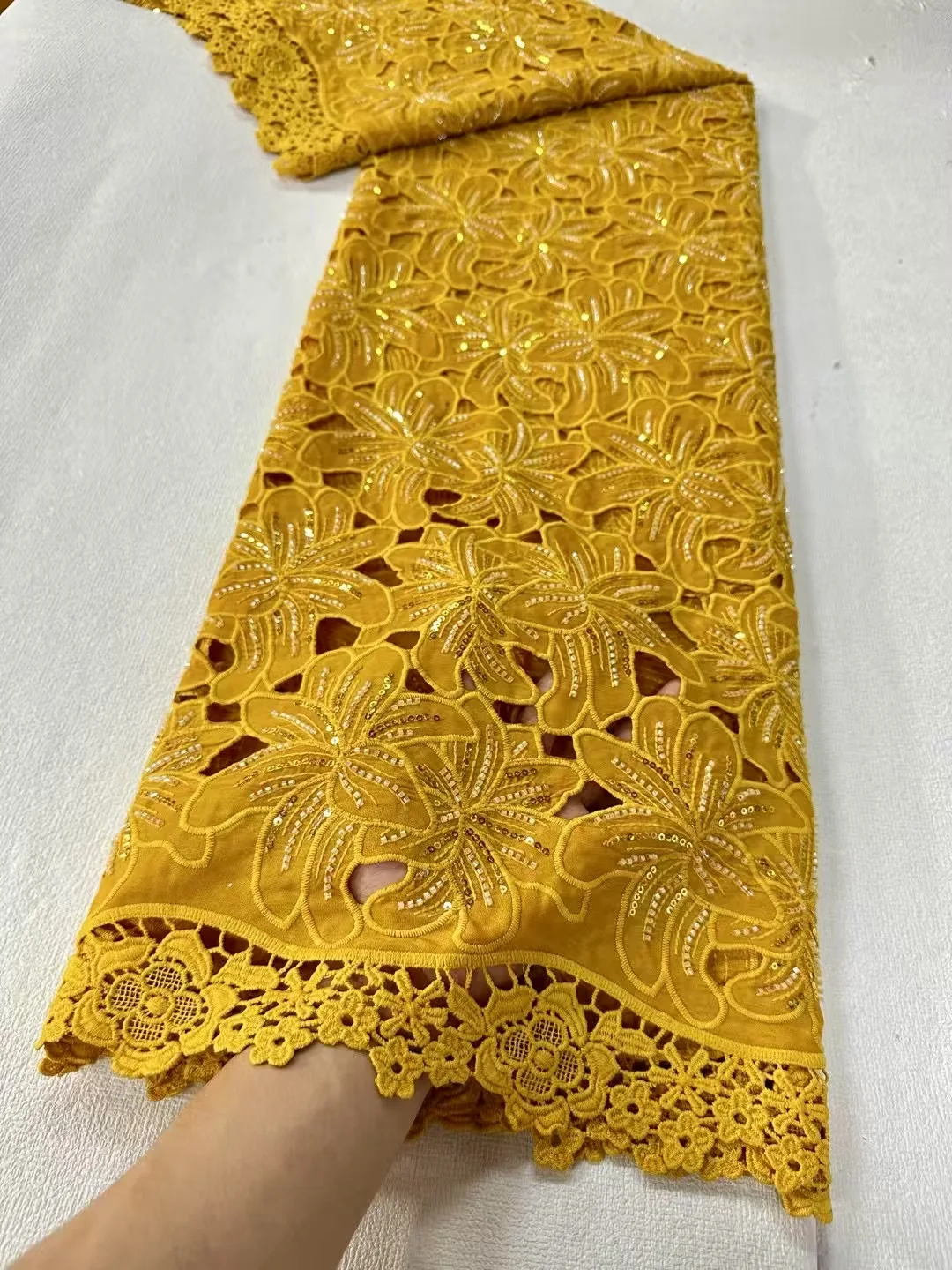 

2025 Высококачественная африканская нигерийская хлопковая кружевная ткань с блестками и вышивкой, тюль для свадебного платья, шифон JL491 5 ярдов