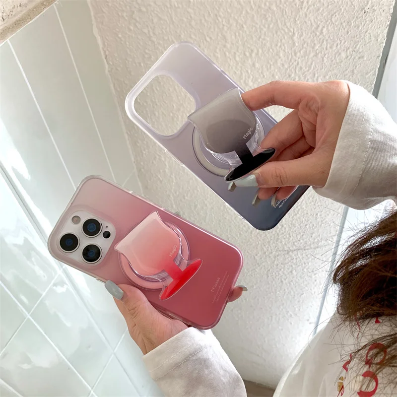 

Матовый магнитный чехол для телефона с градиентом цвета для iPhone 16 Pro 15 13 14 Pro Max, противоударные чехлы с подставкой Magsafe 16 Pro Max