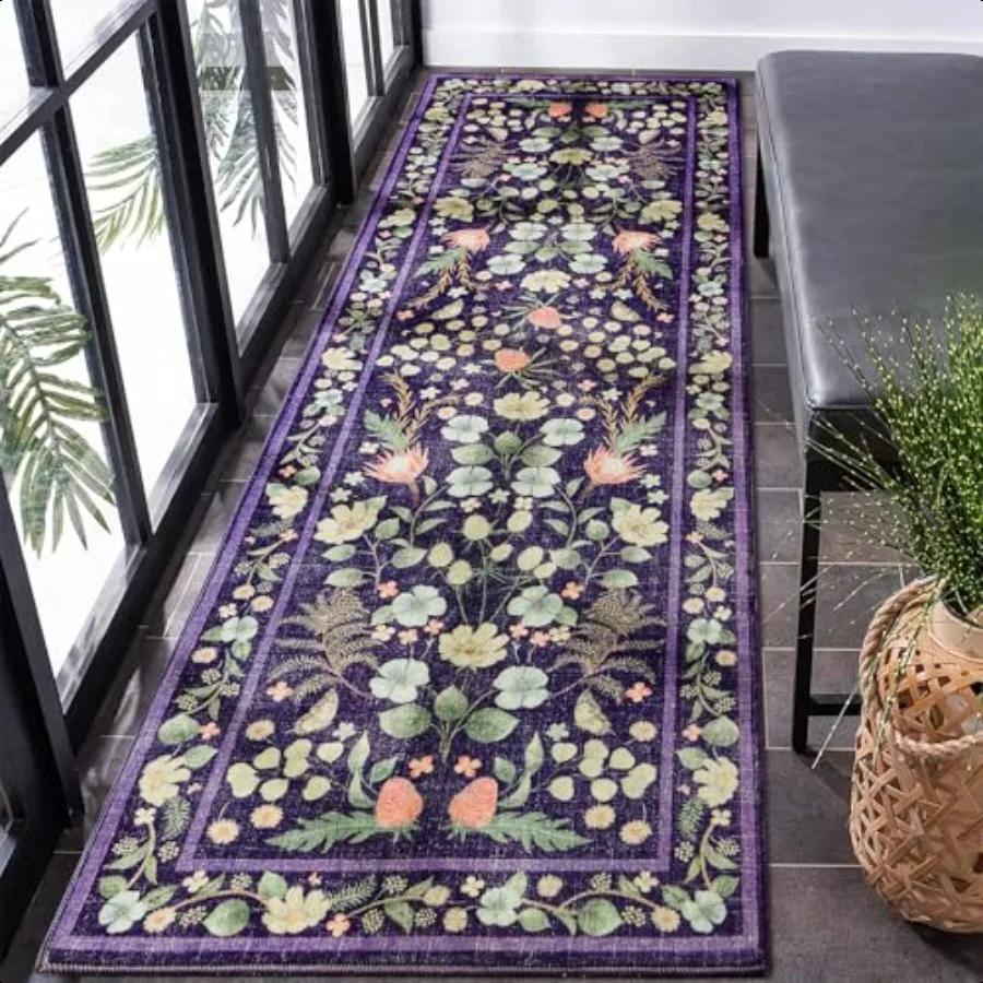 

Runner Rug 2x6 Washable Runners for Hallways NonSlip Purple Area Rugs for Bedroom Office Entryway Kitchen Floral Low Pile Rug