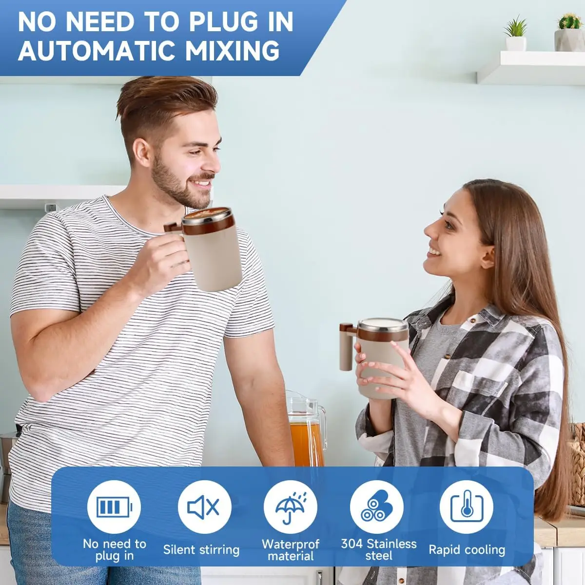كوب قهوة أوتوماتيكي للتحريك 14 أونصة - كوب خلط مغناطيسي كهربائي مع بطارية 10 ساعات، كوب من الفولاذ المقاوم للصدأ مانع للتسرب للمكتب والساعة