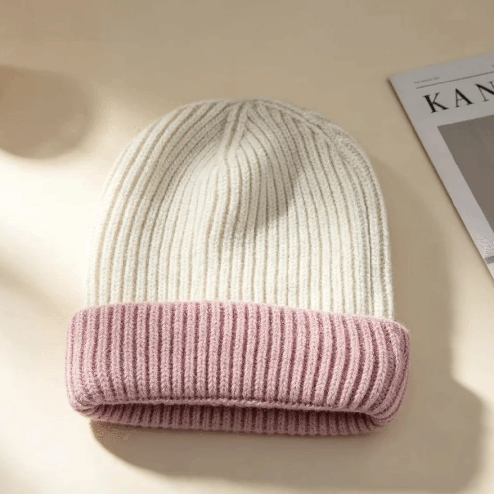 Fashion Splicing Colors Knitted Beanies Cap Cashmere Warm Hooded Hat Thickened Breathable Balaclava Caps Winter Season