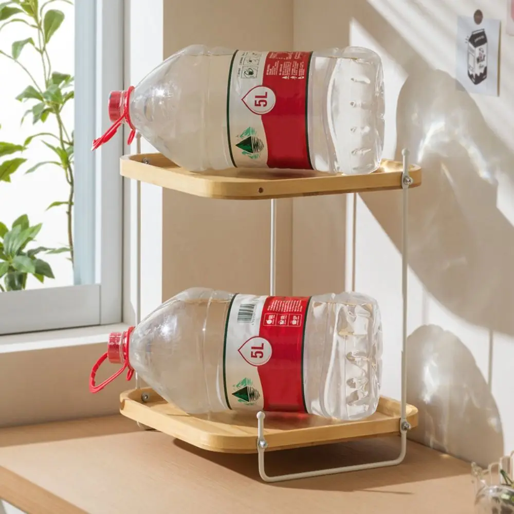 Multi-functional Wooden Kitchen Shelf Multi-layer Seasoning Storage Water Cup Holder Corner Storage Rack Countertop Placement