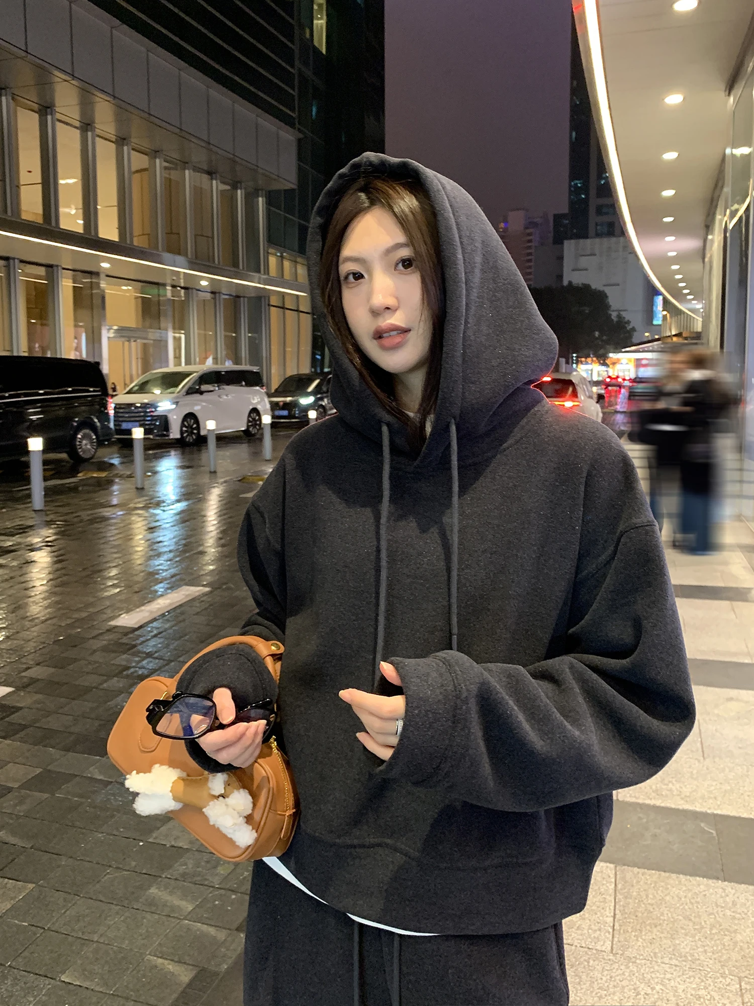 

Тяжелый комплект High amage Slere, прямые брюки с капюшоном на подкладке, женские осенне-зимние теплые повседневные комплекты из двух предметов