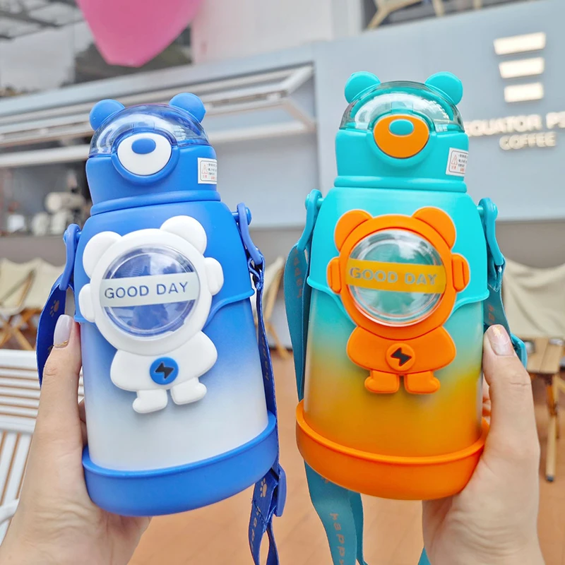 

Kawaii Colorful Bear Straw Thermos Cup Children Stainless Steel Vacuum Insulated Water Bottle School Kindergarten Thermal Bottle