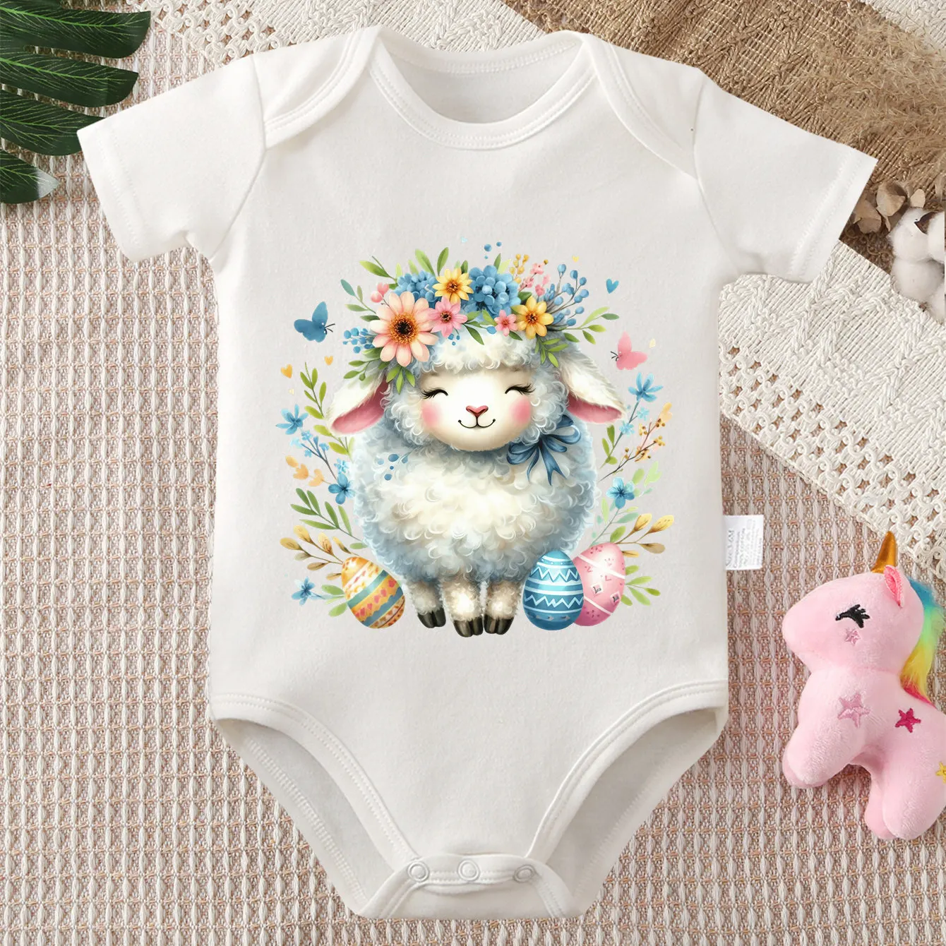

100% Cotton Bodysuit Cute Sheep/ Baby 1st Easter Print Onesie Comfortable Cloths for Baby Jumpsuit for 0 To 12 Months Newborn